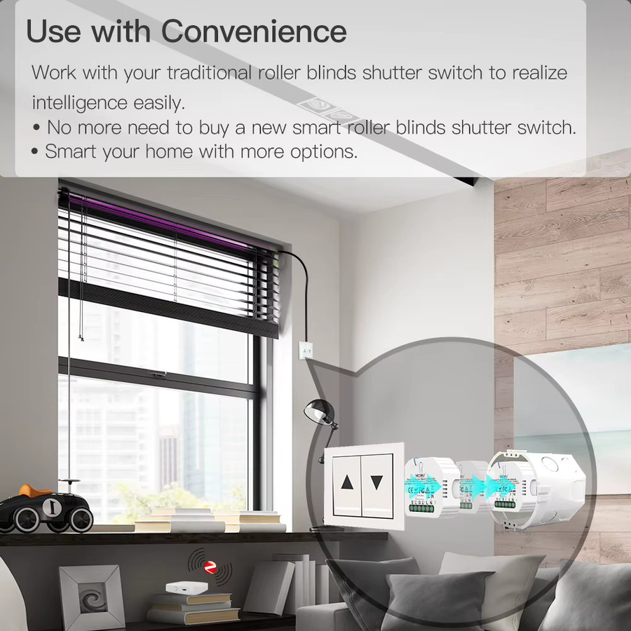 Moes Tuya ZigBee Smart RF433 Vorhangschaltermodul in Weiß für motorisierte Rollos, kompatibel mit Smart Life App, Alexa und Google Home - Bild 2