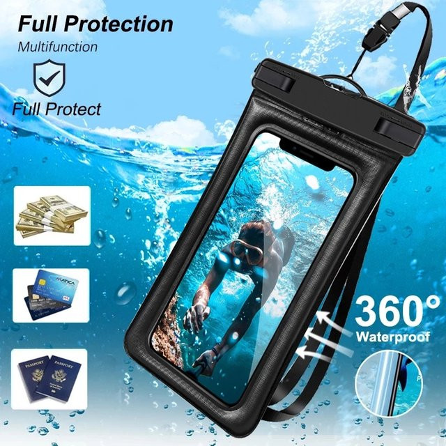 Wasserdichte Schwimmtasche als Handyhülle mit Riemen für iPhone, Samsung und Xiaomi in Schwarz - Bild 1