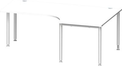 Schäfer Shop Genius Winkelschreibtisch MODENA FLEX 90 Grad mit Rechtsansatz und 4-Fuß-Rundrohr in Weiß/Weißaluminium - Bild 1