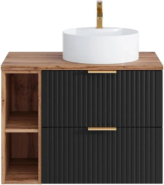 Vente-unique Einzelwaschtisch Zevara in Schwarz mit Streifenoptik, Breite: 80 cm - Bild 1