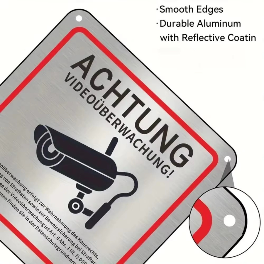 CIFBUY Aluminium-Sicherheitswarnschild Achtung Videoüberwachung mit Kamera Symbol - Bild 2
