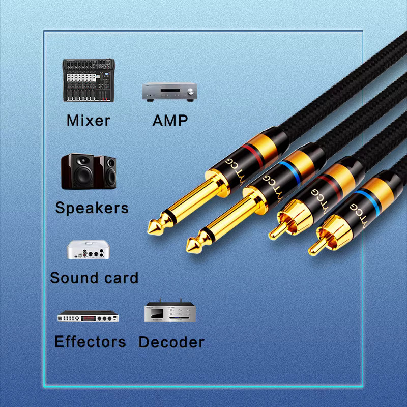 YYTCG Hifi Dual TS Mono auf 2 Cinch Audiokabel Schwarz, 6,5 mm und 6,35 mm Stecker, abgeschirmtes OFC-Kabel für Verstärker, Mixer und Lautsprecher - Bild 3