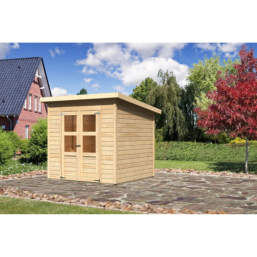 Karibu Holz-Gartenhaus Vellinge Natur Unbehandelt in Braun mit modernem Design B/T/H: 208 x 210 x 216 cm - Bild 2