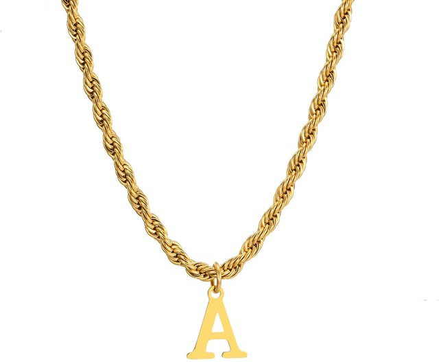 Lucky Star Jewelry Halskette Edelstahl, Gold, Alphabet Charm Anhänger, 60 cm, Herren - Bild 1
