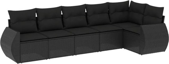 vidaXL 6-teilige Garten-Sofagarnitur in L-Form aus schwarzem Poly-Rattan mit Sitzkissen und Rückenkissen - Bild 1