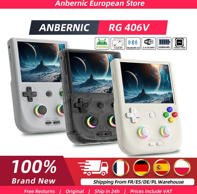 Anbernic RG406V Handheld Retro Game Console mit 4-Zoll IPS Multi-Touch Screen in Grau und Multicolour - Bild 1