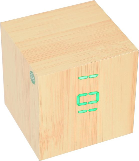 Digitale Holz LED Tischuhr mit Sprachsteuerung und Thermometer von Tooarts, Rechteckig, Braun/Grün - Bild 1