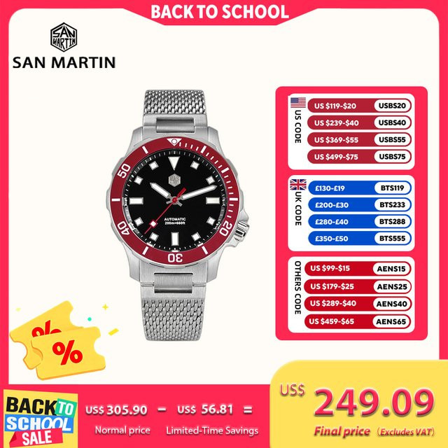 San Martin Armbanduhr, Automatik, Edelstahl, 39,5 mm, Herren, Schwarz - Bild 1