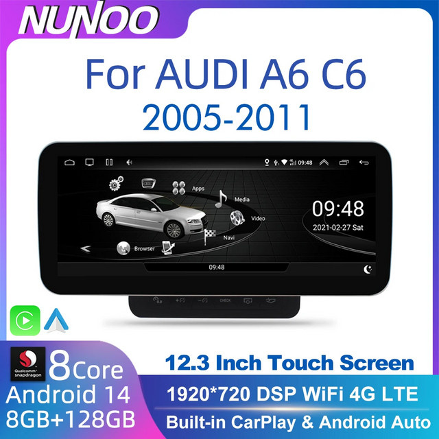 Nunoo CarPlay Bildschirm mit Wi-Fi für Audi A6 C6 4F 2005-2011 in Schwarz - Bild 1