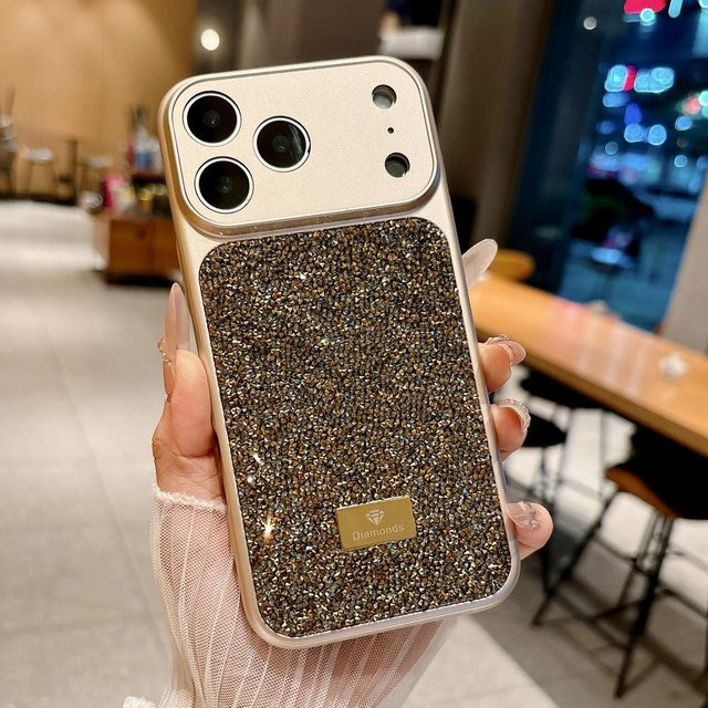 NKEN-2 Diamantbesetzte Handyhülle mit funkelnden Strasssteinen für iPhone 17 Pro Max 17 Pro Air 16 Pro 15 14 13 mit Kameraschutz in Gold - Bild 1