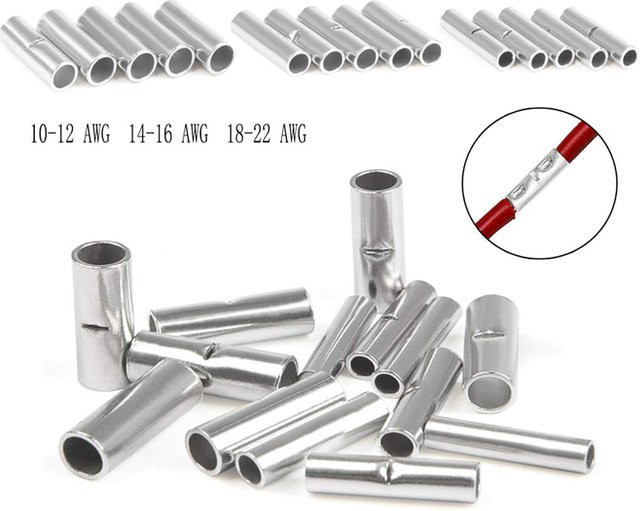 JORPETS Stoßdrahtverbinder Aderendhülsen Set, 200 Stück blank verzinnte Kupfer Crimp-Klemmen für 12–10 AWG und 16–14 AWG, Farbe Silber - Bild 1