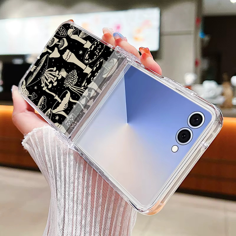 Transparente Handyhülle mit farbigem Blumen-Print für Samsung Galaxy Z Flip 7 FE 6 5G 4 3 5G aus hartem PC - Bild 1