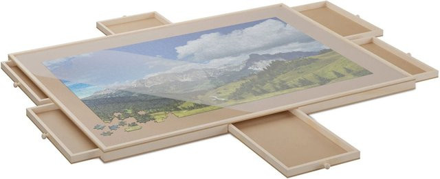 Relaxdays Puzzlebrett aus Kiefernholz in Natur mit 6 Schubladen, drehbar, B/T/H: 83,5 x 63,5 x 4,5 cm - Bild 1