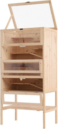 Pawhut Kleintierkäfig aus Tannenholz mit 4 Etagen, Gitterdach und Rampen, H x B x T: 120 x 60 x 40 cm