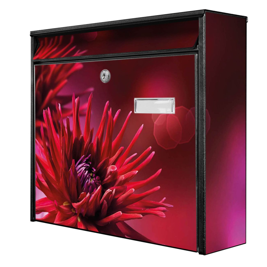 banjado Wandbriefkasten Modell Mail Burg Wächter mit Motiv Rote Dahlien, schwarz, B/H/T: 36 x 32 x 10 cm - Bild 1