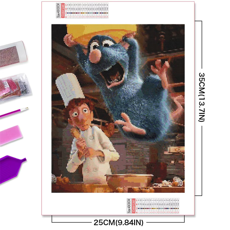 Disney 5D Diamantmalerei Ratatouille Mosaik-Stickerei mit runden Strasssteinen in Multicolour, Wandkunst, Breite: 30,0 cm, Höhe: 20,0 cm - Bild 2