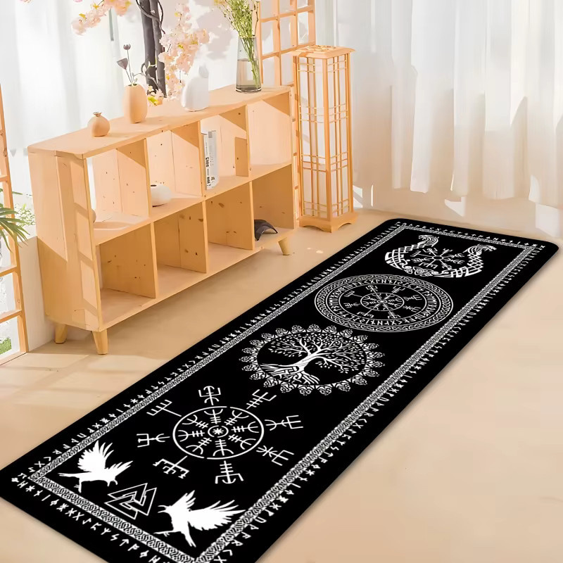 VIKAMA Flanell-Teppich mit schwarzem Wikinger-Lebensbaum-Motiv, rechteckiger Teppich für Wohnzimmer, Schlafzimmer oder Küche, maschinenwaschbar - Bild 5
