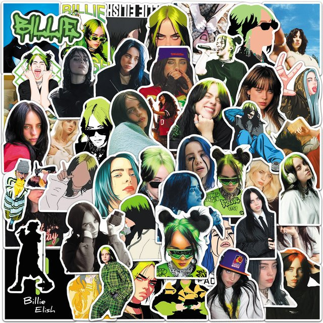 50 Stück Billie Eilish Sticker Set, Wasserfeste Cartoon Aufkleber im Retro-Stil, Mehrfarbig - Bild 1