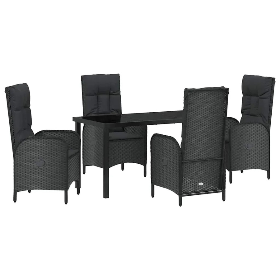 vidaXL Garten Essgruppe 5-teilig aus Poly-Rattan und Stahl in Schwarz mit Glasplatte und Kissen - Bild 2
