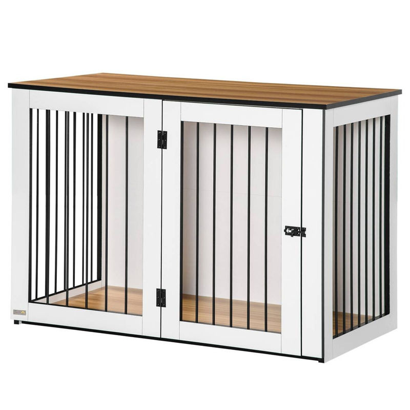 PawHut Hundebox für kleine und mittelgroße Hunde aus Spanplatte und Stahl, Farbe: Braun/Weiß, B/T/H: 106 x 60 x 76 cm - Bild 3