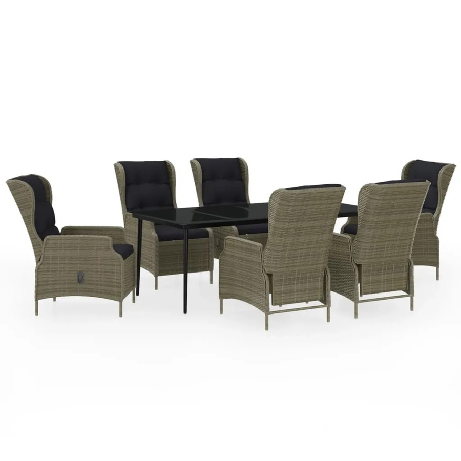vidaXL 7-teilige Garten-Essgruppe aus PE-Rattan und Glas in Braun - Bild 2