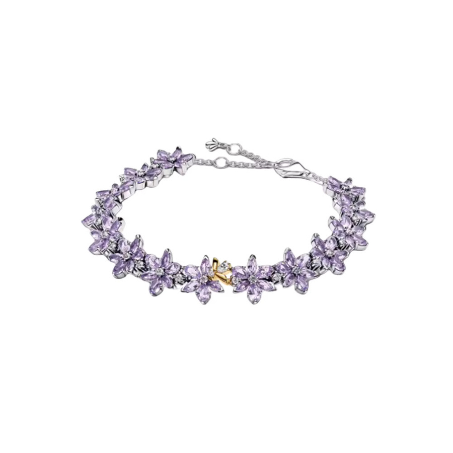 Potdemiel Armband, 925 Silber, lila Blumen, geflochtenes Seil, Damen - Bild 1
