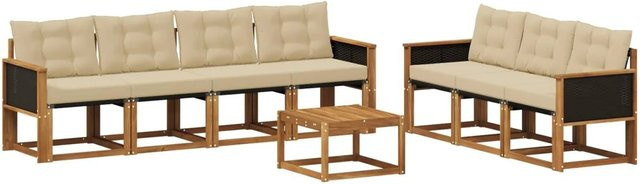 vidaXL Outdoor-Sofagarnitur aus Akazienholz mit Textilene und Kissen in Natur und Beige - Bild 1
