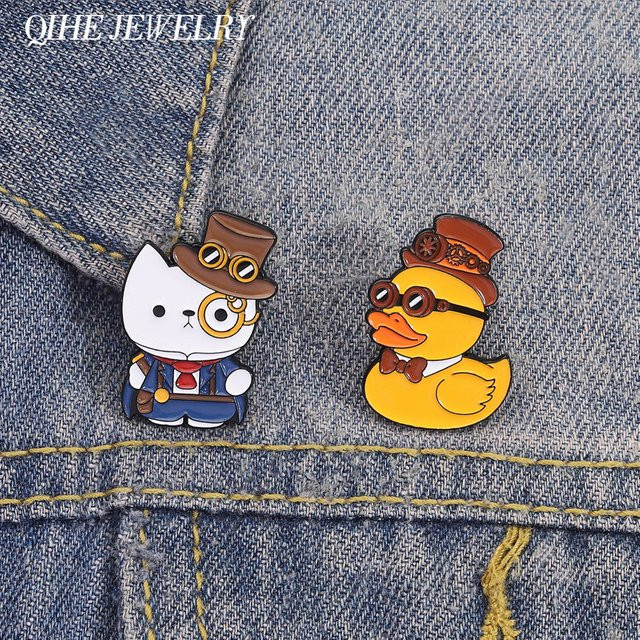 QIHE JEWELRY Brosche, Emaille, Enten und Katzen, Bunt, Unisex - Bild 1