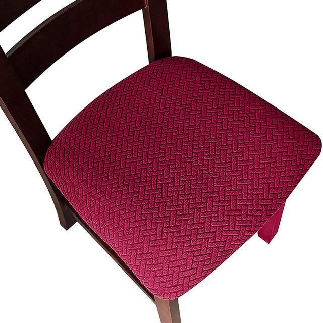 Lellen Jacquard-Stuhlbezug in Rot mit Karomuster, elastischer Stretch-Sitzbezug für Esszimmerstühle, wasserabweisend und waschbar - Bild 1