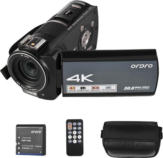 ORDRO HDR-AX10 4K Digitale Videokamera mit WiFi, 30MP Camcorder und 3,5 Zoll IPS Touch Panel in Schwarz - Bild 1