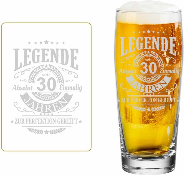 LUXENTU Willi Becher Bierglas mit Gravur Legende seit 30 Jahren, transparent, 0,5 l - Bild 1