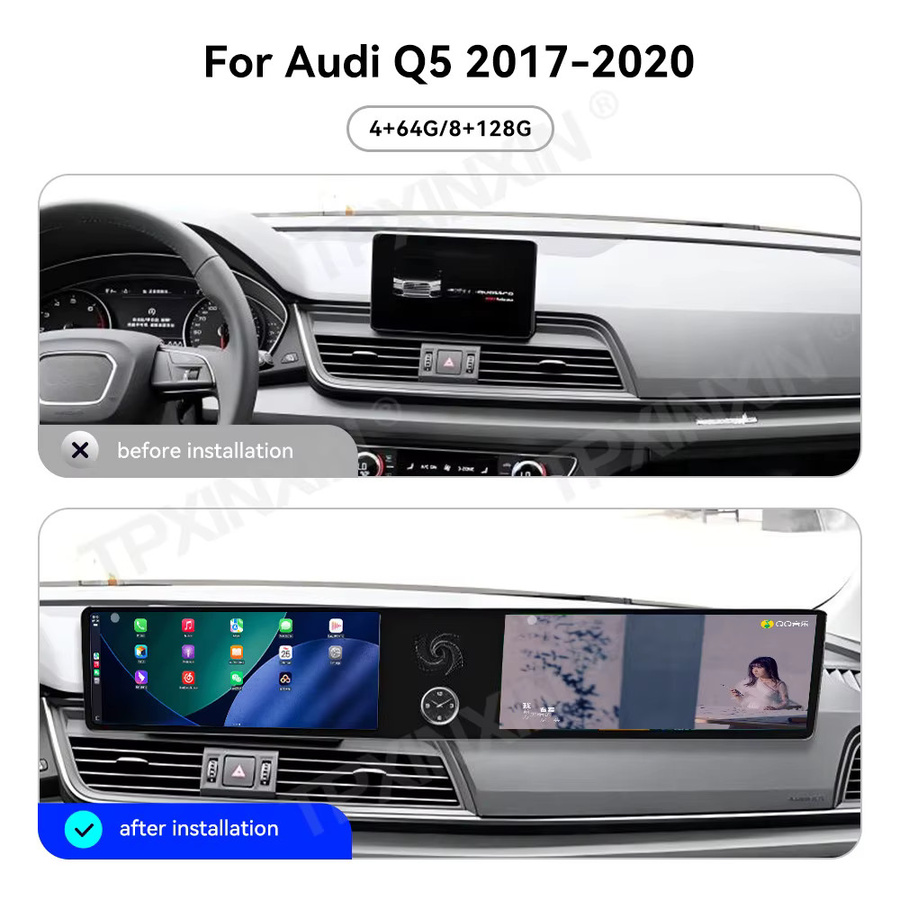 TPXINXIN Dual-Screen Autoradio mit Qualcomm 12,3 Zoll Display für Audi Q5, Android Auto und CarPlay mit GPS, Schwarz - Bild 6