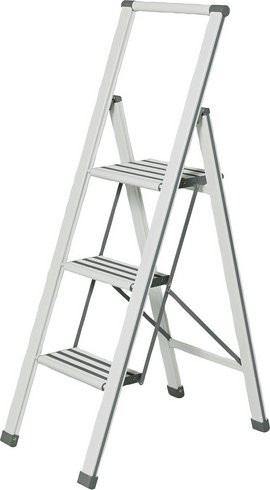 WENKO Klapptrittleiter aus Aluminium mit 3 Stufen, Tragfähigkeit bis 150 kg, weiss - Bild 1