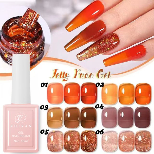 ZHIYAN Gel Nagellack, Bernstein-Gold Glitzer, 15 ml, Nude - Bild 1