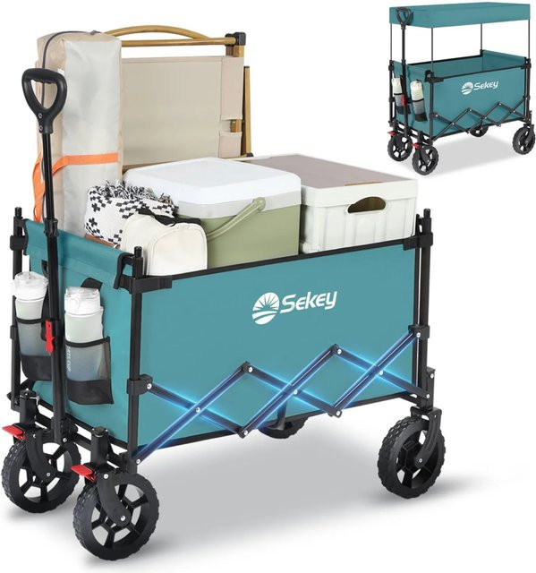 Sekey Faltbarer Bollerwagen mit Dach in Blaugrün mit 150 kg Tragfähigkeit und 600D Oxford-Gewebe - Bild 1