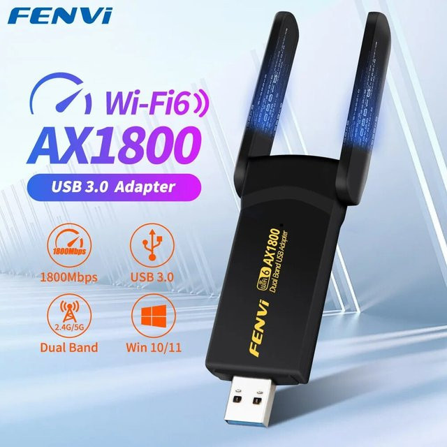 FENVI WiFi 6 USB-Adapter Dual Band 2,4 GHz/5 GHz Wireless Netzwerkkarte mit USB 3.0 Dongle in Schwarz - Bild 1