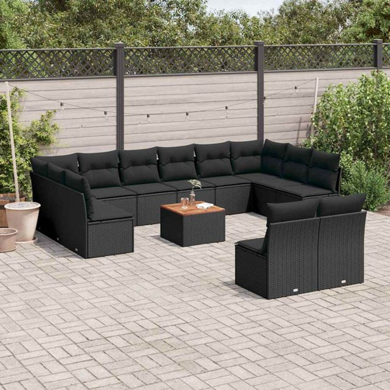 Vidaxl Gartenmöbel-Set aus PE-Rattan mit Kissen in Schwarz für Erwachsene im modernen Design - Bild 1