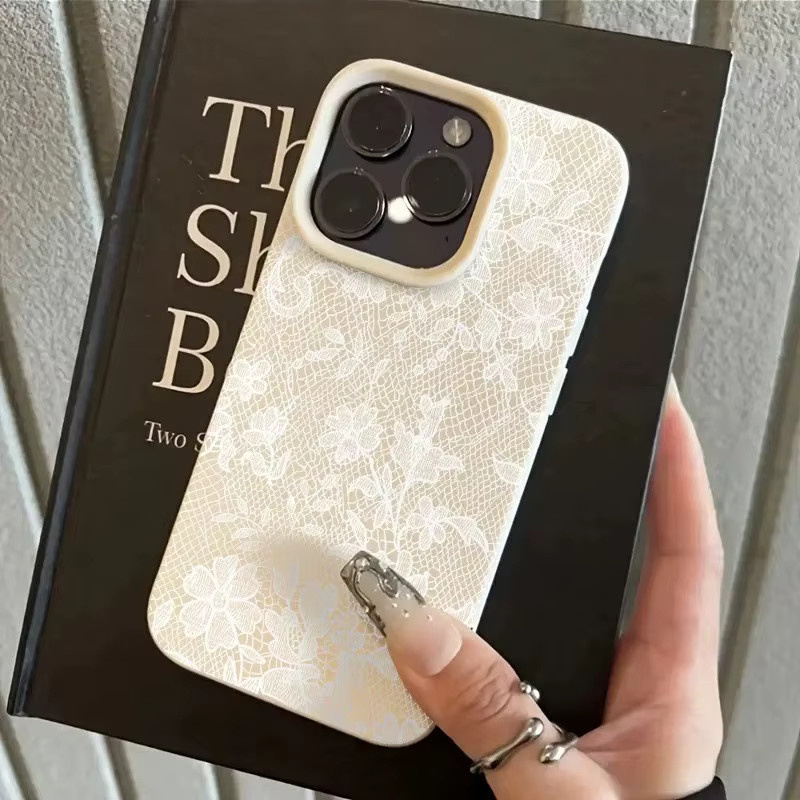Stoßfeste Samsung Handyhülle mit weißem Spitzen- und Blumenmuster sowie Lichee-Ledermuster für Samsung Galaxy S20 bis S26 Plus FE Ultra 4G 5G - Bild 4