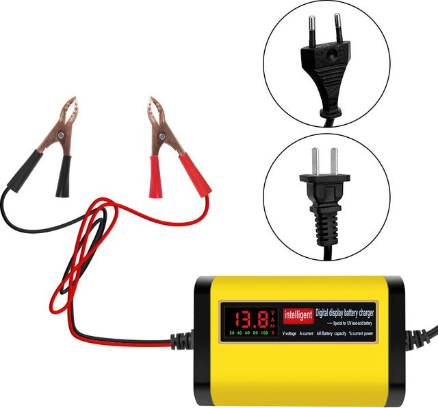 Intelligentes Autobatterie-Ladegerät in Gelb mit 3 Ladestufen und 2A Schnellladefunktion für Blei-Säure, AGM und Gel Batterien - Bild 1