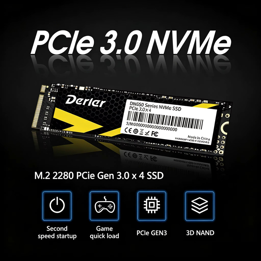 Derlar M.2 NVMe SSD PCIe Gen3x4 Interne Solid-State-Laufwerke in Schwarz - Bild 2