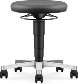 Bimos ESD Hocker Skintec in Schwarz mit Rollen und Aluminiumfuß, Sitzhöhe: 450-650 mm - Bild 1