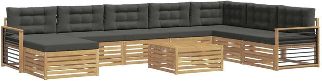 vidaXL Outdoor-Sofagarnitur 9-teilig aus Massivholz Akazie in Weiß und Anthrazit mit Polstern und Armlehnen - Bild 1