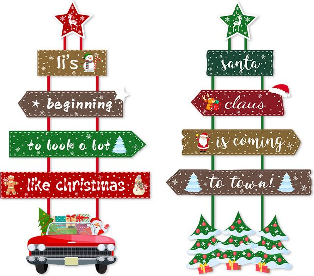 joy-enlife Weihnachts-Papiergirlande mit Santa Claus und Weihnachtsbaum als hängende Türdekoration, Multicolor - Bild 1