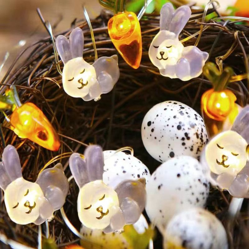Alivparty LED-Lichterkette mit Häschen und Karotten als Osterdekoration, 2 m Länge - Bild 4