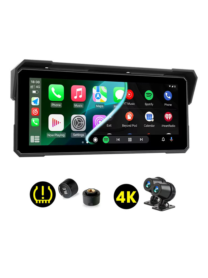 Srnubi Tragbares Motorrad GPS-Navigationssystem mit 8,1 Zoll Display, Wireless CarPlay und Android Auto, IPX7 wasserdicht, Schwarz - Bild 6