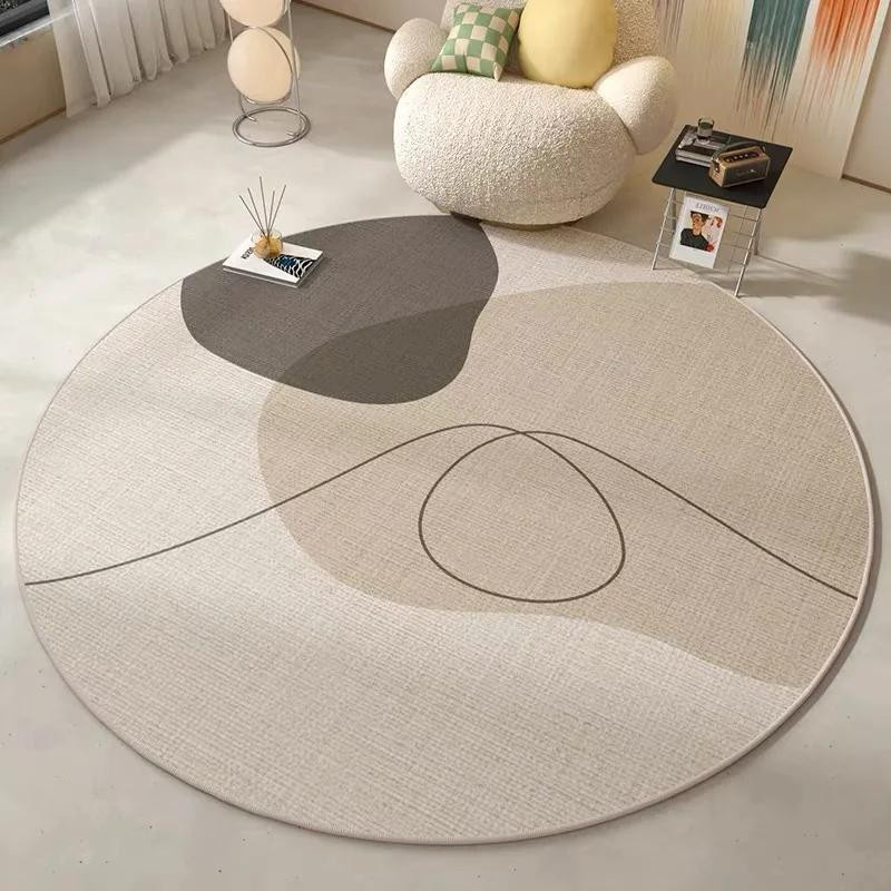Runder Teppich im Creme-Stil mit Linien von VIKAMA, strapazierfähig und rutschfest, Durchmesser: 80 cm - Bild 1