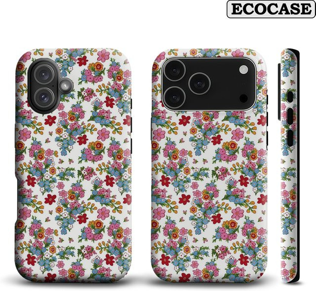 Potdemiel Handyhülle mit mehrfarbigem Blumenmuster für iPhone 17 16 15 14 Pro Max Plus mit doppelschichtiger Rückseite - Bild 1