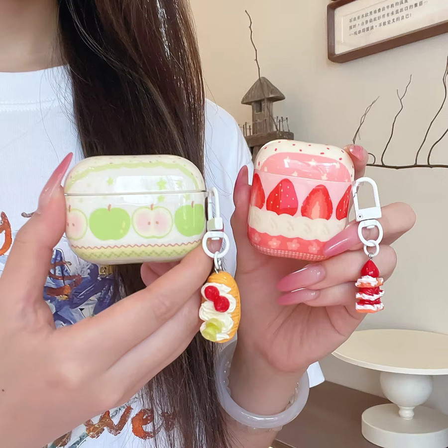 Stoßfeste AirPods Schutzhülle mit Apfel-Erdbeer-Dessert-Design und Anhänger für Apple AirPods 1, 2, 3, 4 und Pro 2, Pro 3 in Rot und Mehrfarbig - Bild 2