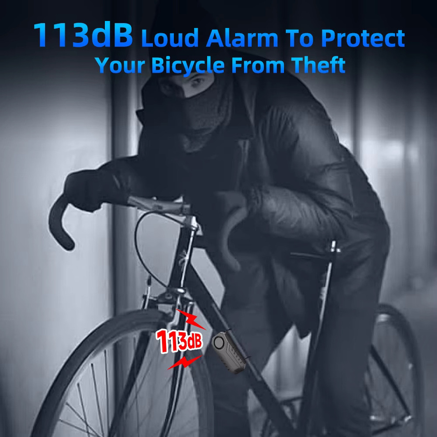 WSDCAM Anti-Diebstahl-Fahrradalarm mit 113 dB lauter Sirene, kabelloser Motorrad-Alarm mit Vibrationstrigger, Farbe: Schwarz - Bild 2