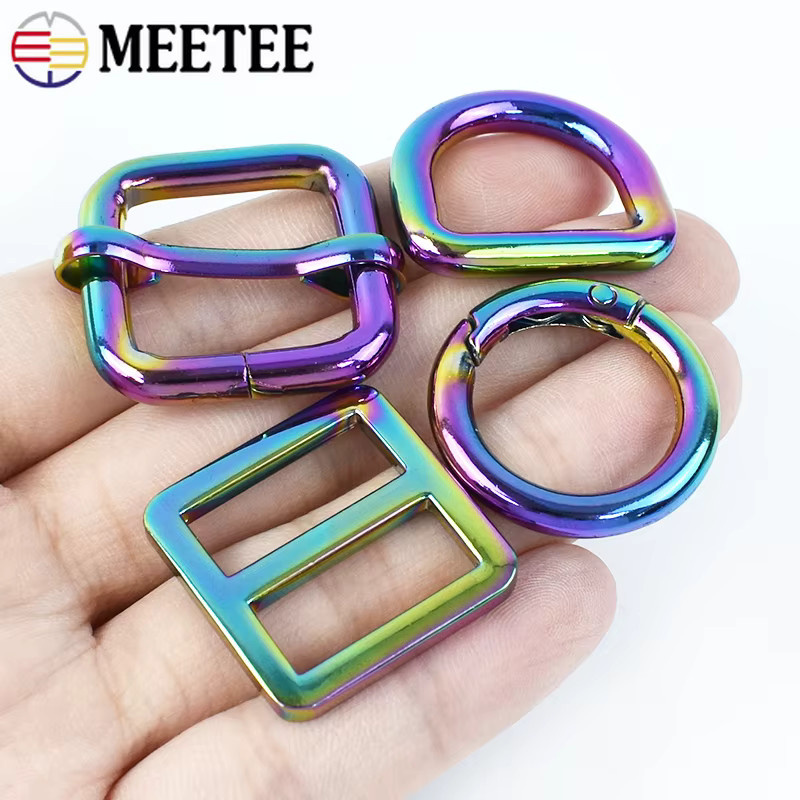 Meetee Regenbogen D-Ringe und Tri-Glides Sliders aus Metall für Taschen und Gürtelband, Set aus 5 oder 10 Stück, verschiedene Größen von 20 mm bis 38 mm, Mehrfarbig - Bild 2